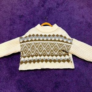 Free people alpine acrylic/wool/alpaca forrest combo sweater. Cream, brown, gray